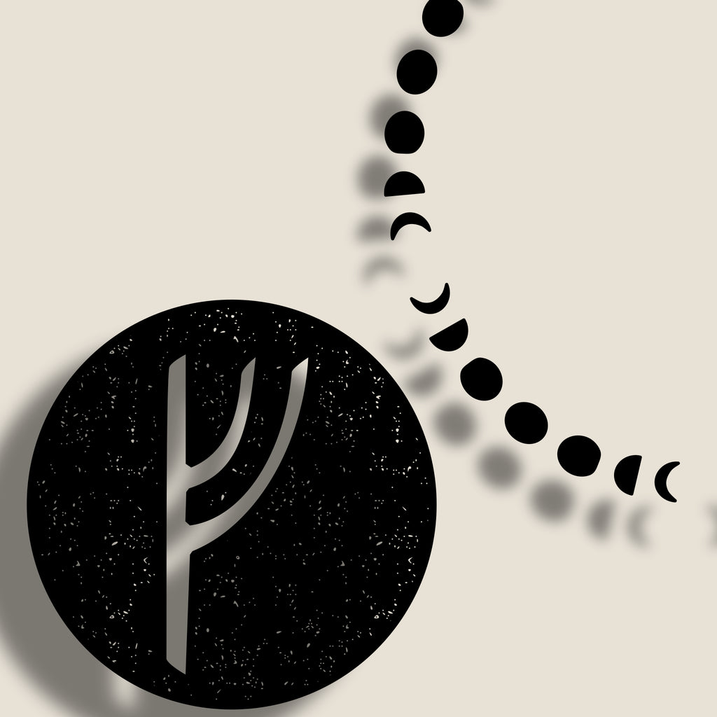 Our Lunar Phase Border paired with our Bowed Rune Style
Custom Elder Futhark Rune Sets, Made In Canada By True North Runes