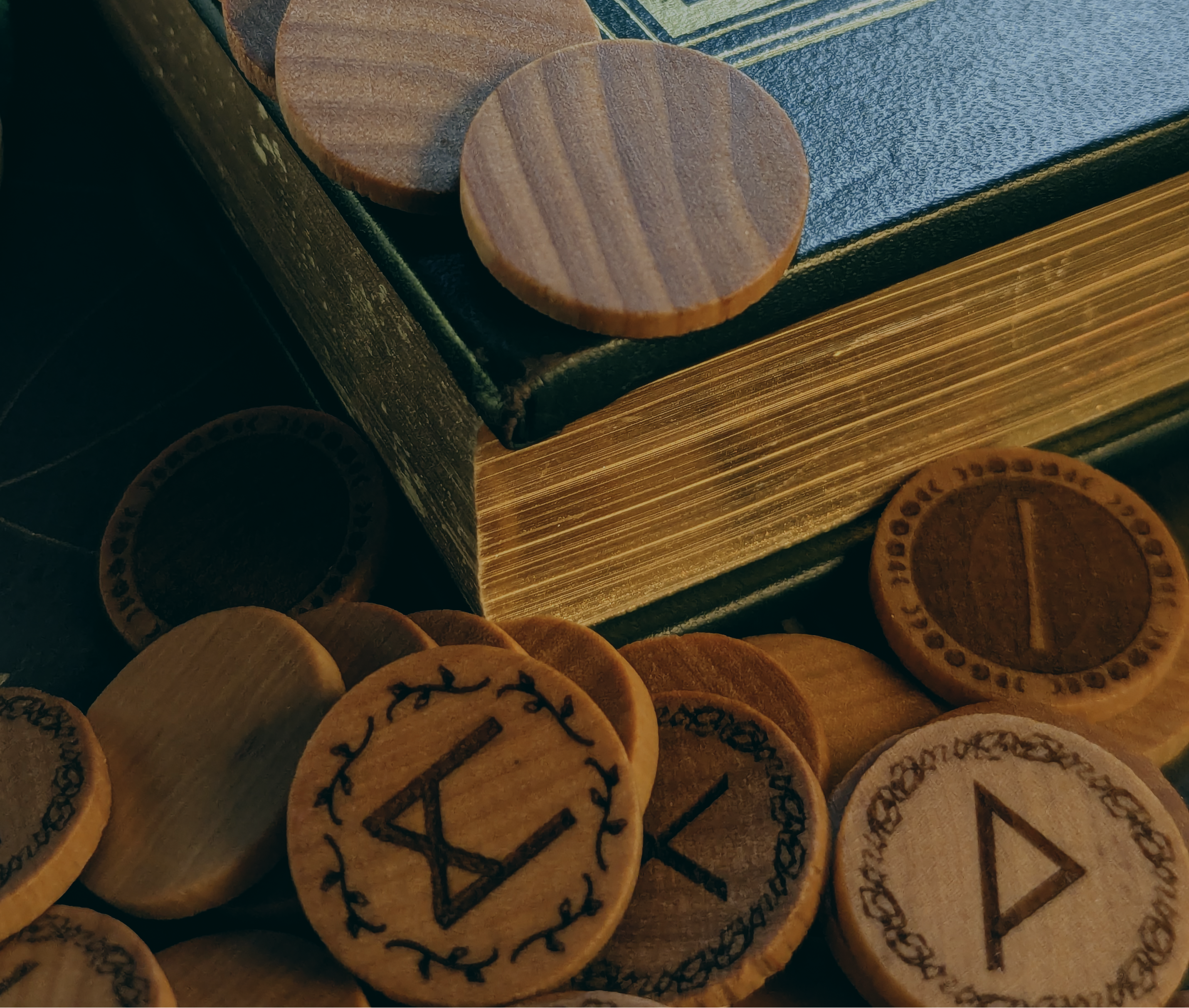 Real Wood Runes on a book